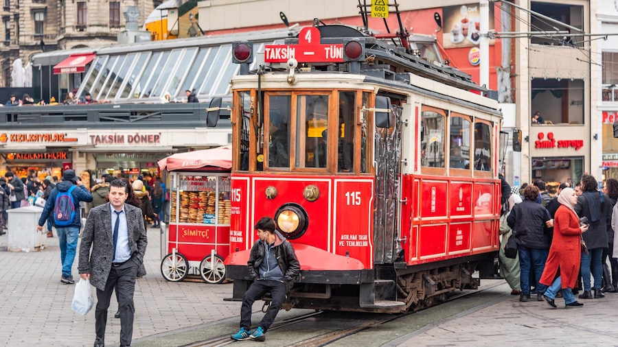 Taksim featuring street scenes and railway items