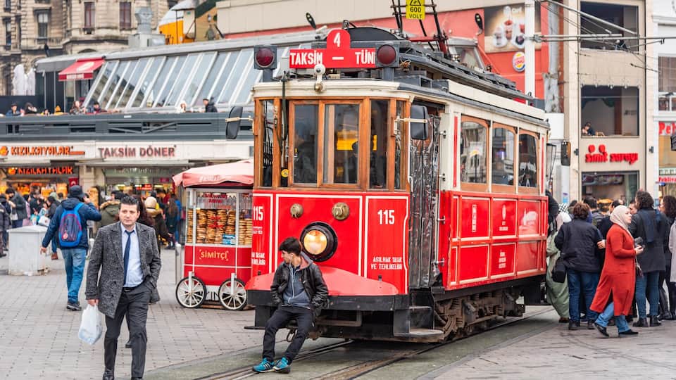 Taksim featuring street scenes and railway items