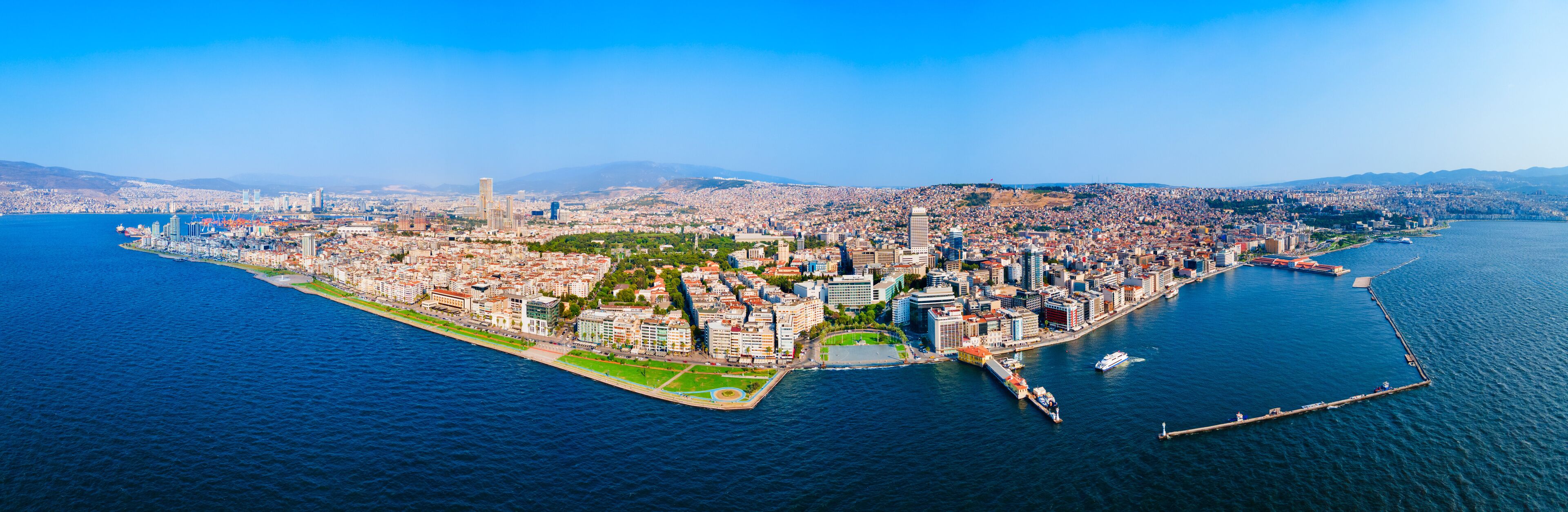 Cumhuriyet square aerial panoramic view in Izmir city in Turkey