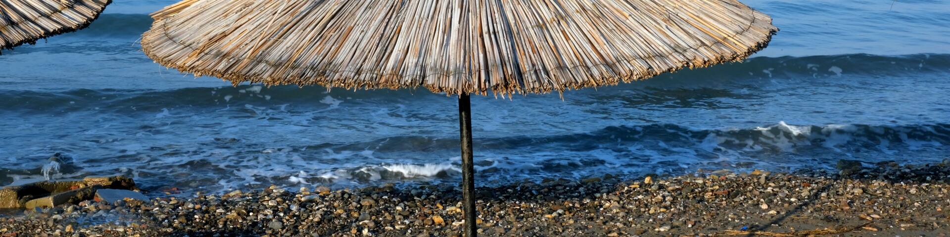 Umbrellas on the aegean sea coast