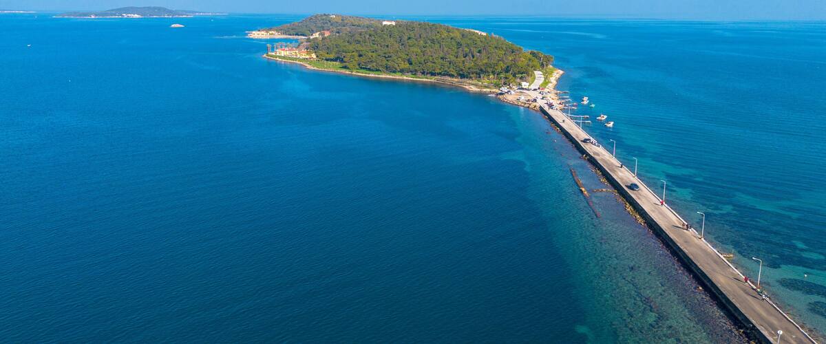 Aerial drone view of Urla district of Izmir, Turkey's third largest city. Iskele - Karantina island - Turkey