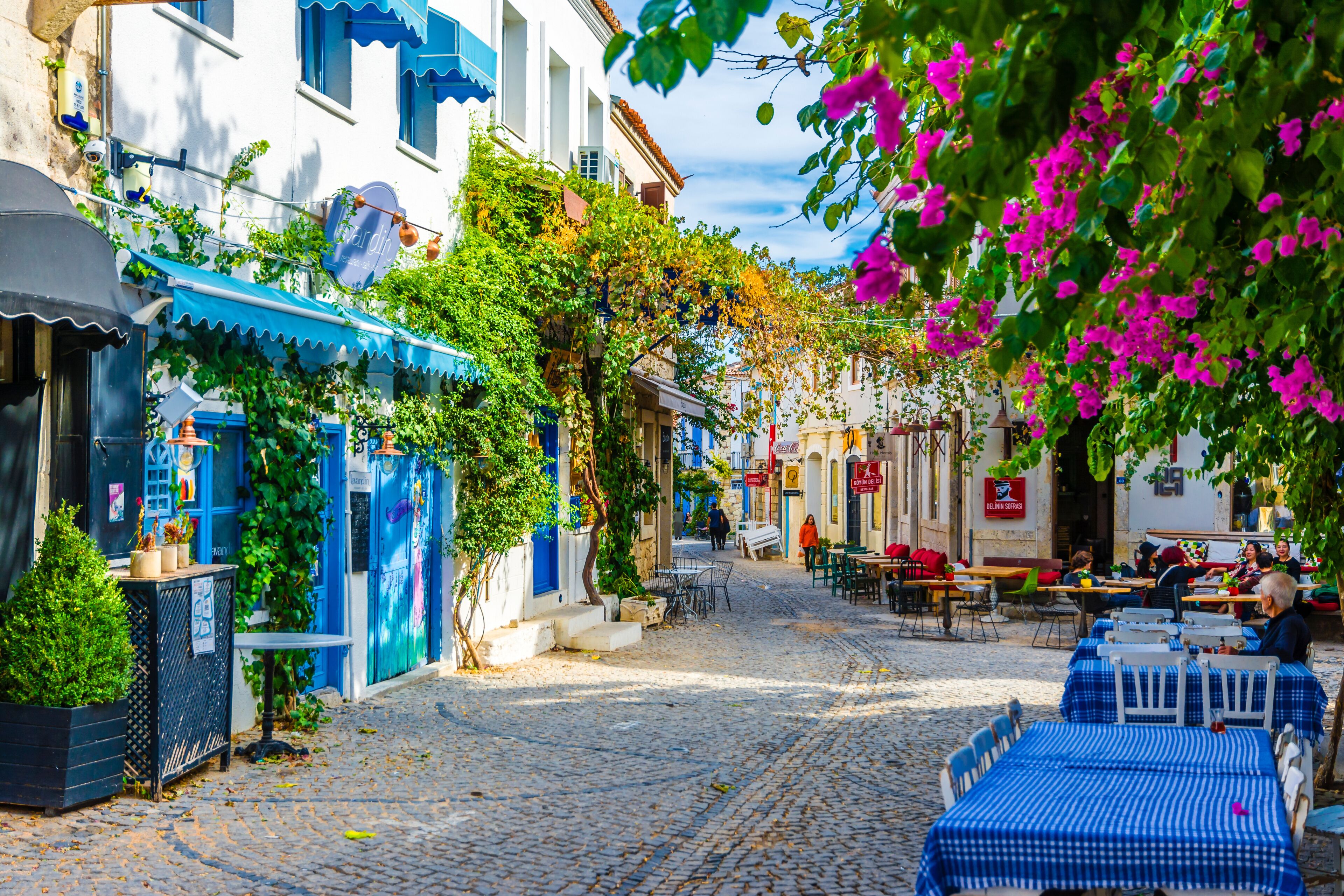 Alacati street view in Alacati Town. Alacati is populer historical tourist destination in Turkey.
