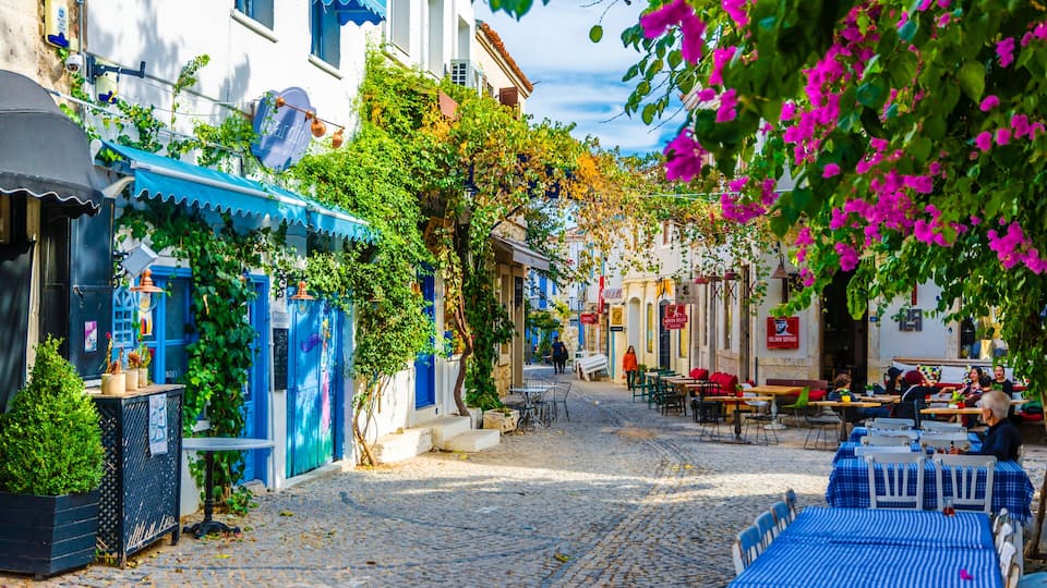 Alacati street view in Alacati Town. Alacati is populer historical tourist destination in Turkey.