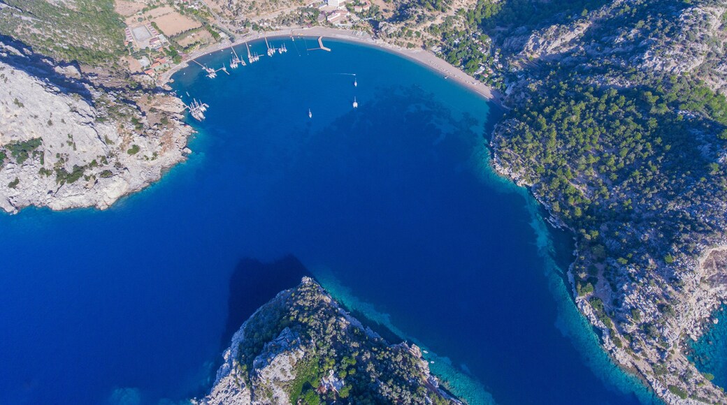 Seaside Turkish landscape. Aerial view of the beautiful bay