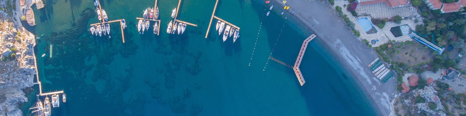 Evening seaside landscape. Aerial view of the Ciftlik bay.