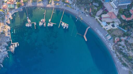 Evening seaside landscape. Aerial view of the Ciftlik bay.