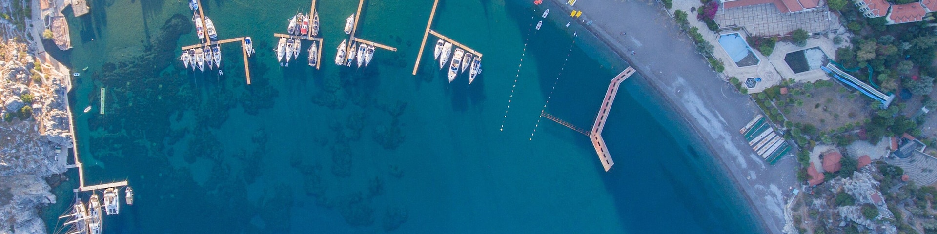 Evening seaside landscape. Aerial view of the Ciftlik bay.