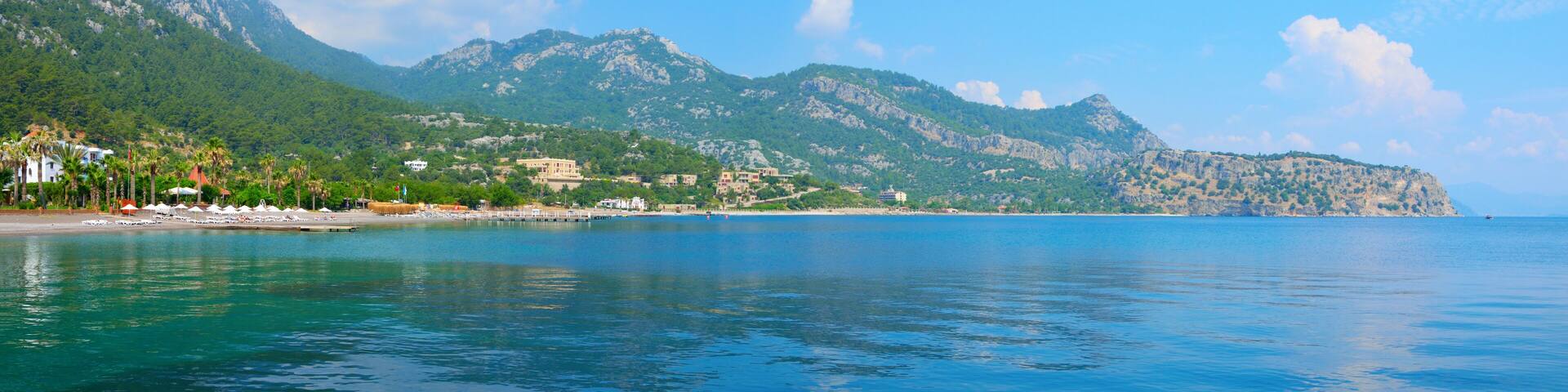 Sea landscape with Kumlubuk bay near Turunc, Mugla. Panorama