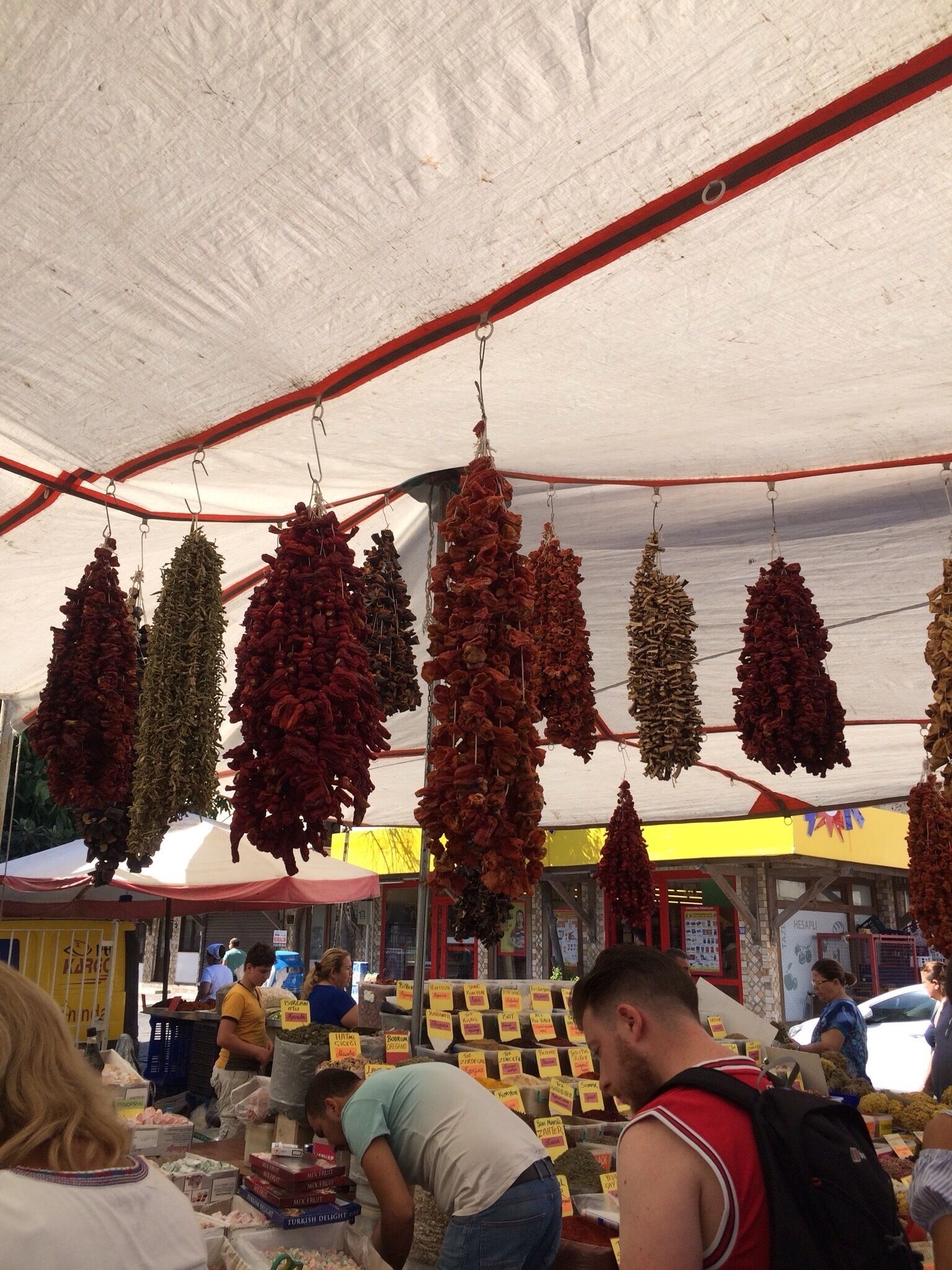 The Saturday market at Bodrum, Turkey. A large market to buy many different spices, as well as beautiful linens.