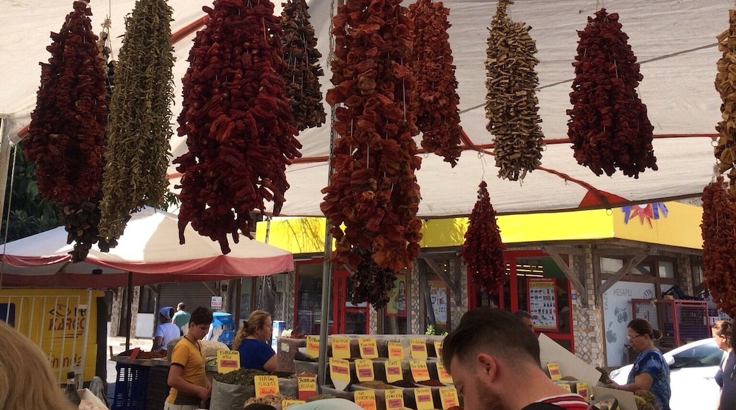 The Saturday market at Bodrum, Turkey. A large market to buy many different spices, as well as beautiful linens.