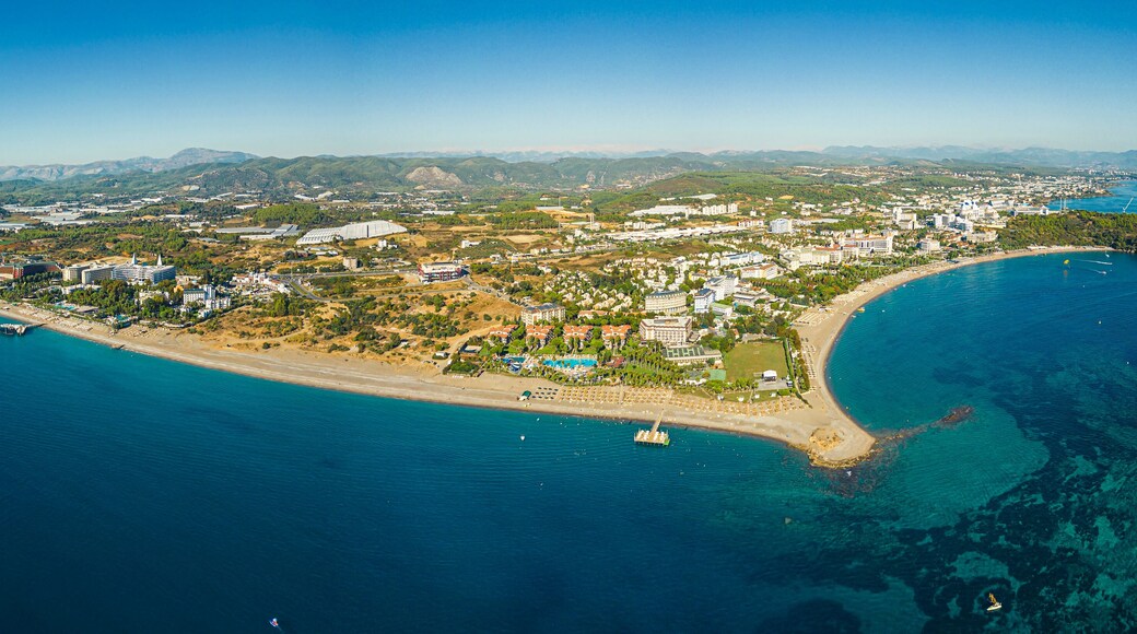 Beautiful panoramic landscape and seashore of Okurcalar, Turkey. Perfect summer holidays destination for people who enjoy beautiful weather, sandy beach, and clear turquoise sea. High quality photo