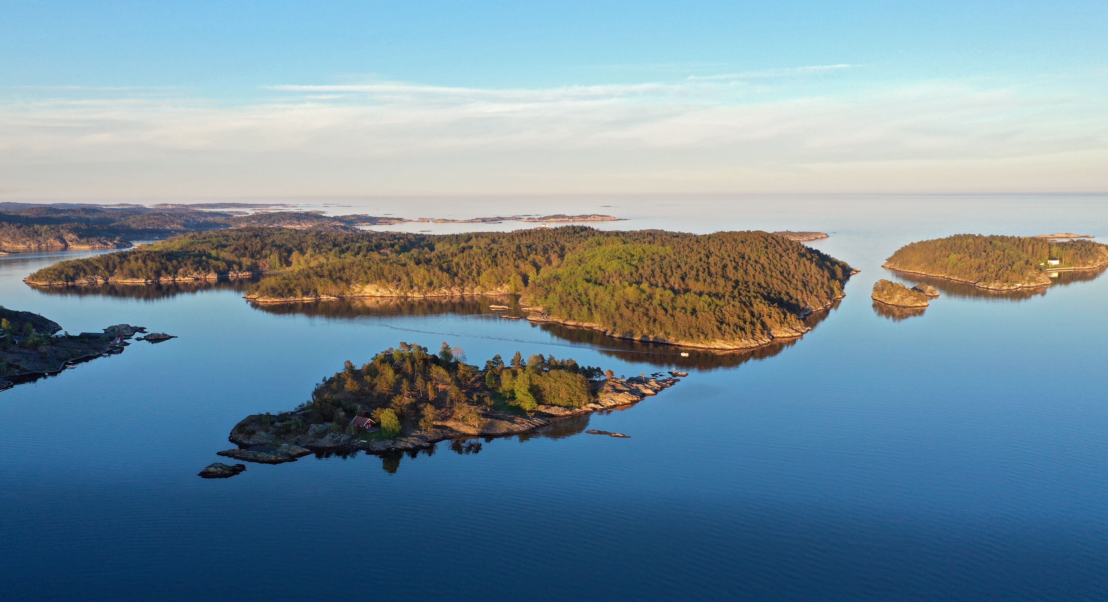 Aerial view of coast near Lillesand, Aust Agder, Norway