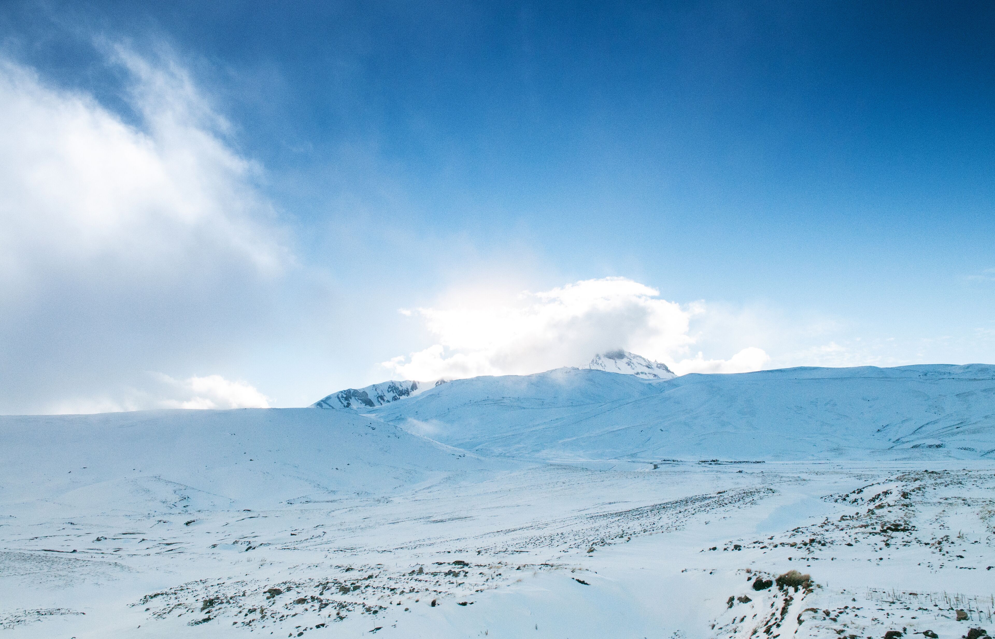 Mt. Erciyes volcano covered with snow in winter, Kayseri, Turkey