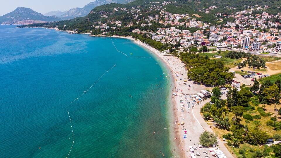 Aerial view of city Bar , Montenegro and Adriatic Mediterranean sea