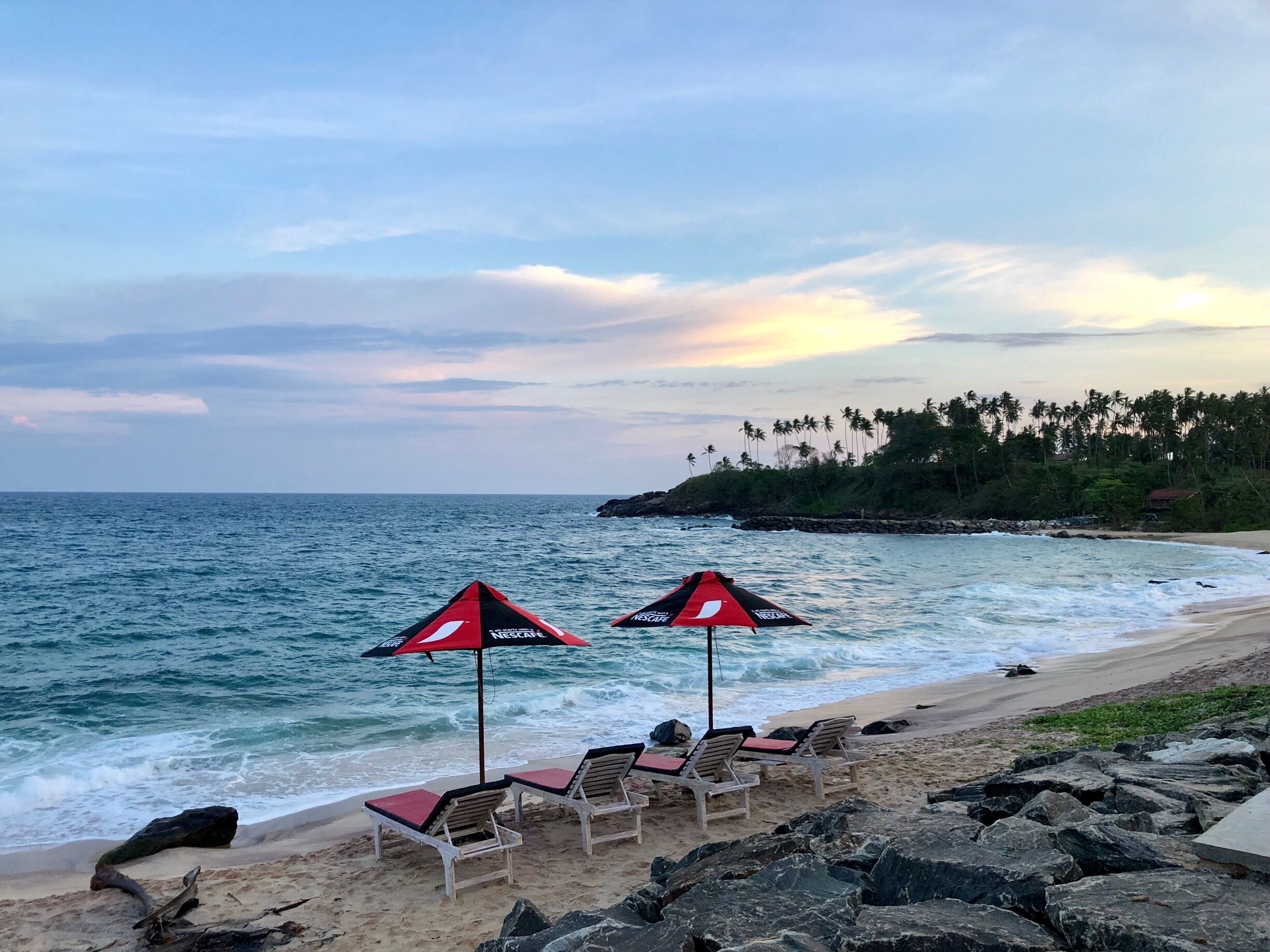 The view at dinner. Not a great swimming beach but dramatic to watch the waves crash in as the sun sets. 