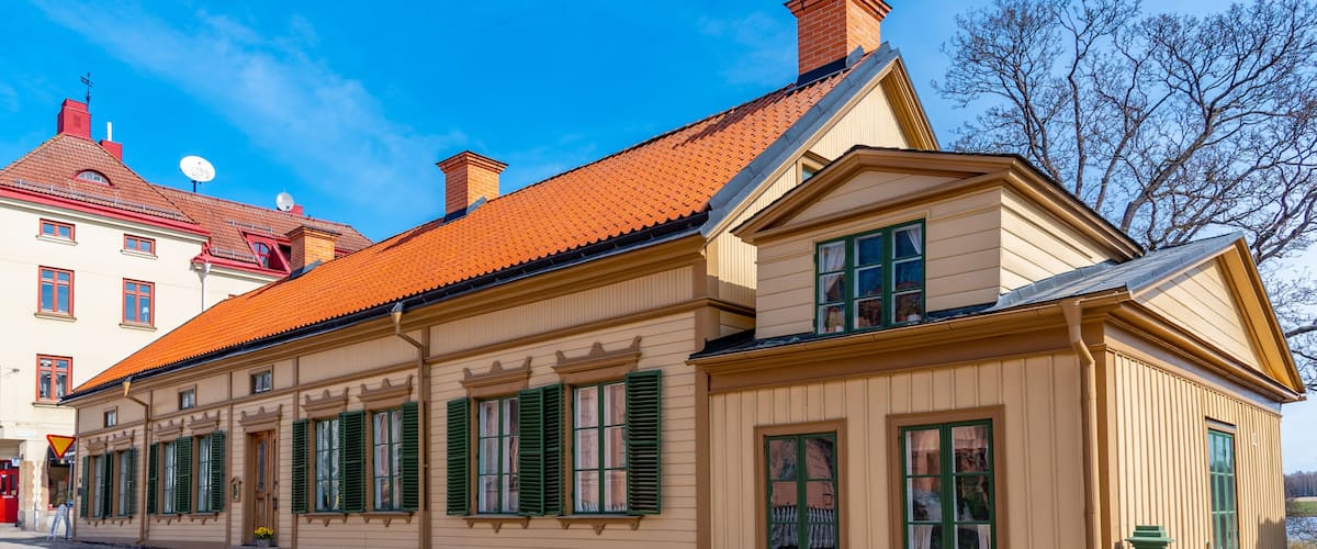 Gothlinska garden mansion viewed from street in Nora, Sweden