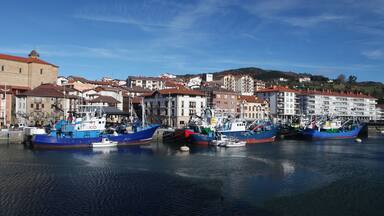 Fishing boats in Orio. Blue fishing boats attacked at Orio port, small town in Guipuzcoa, Basque country, North Spain