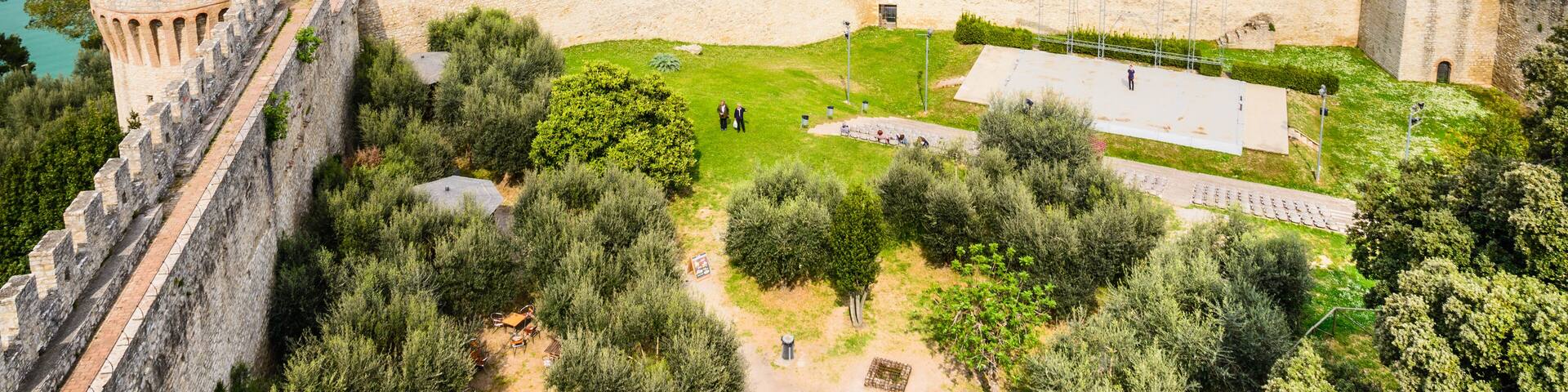 Trasimeno lake panoramic view,Castiglione del lago fortress, Umbria, Italy