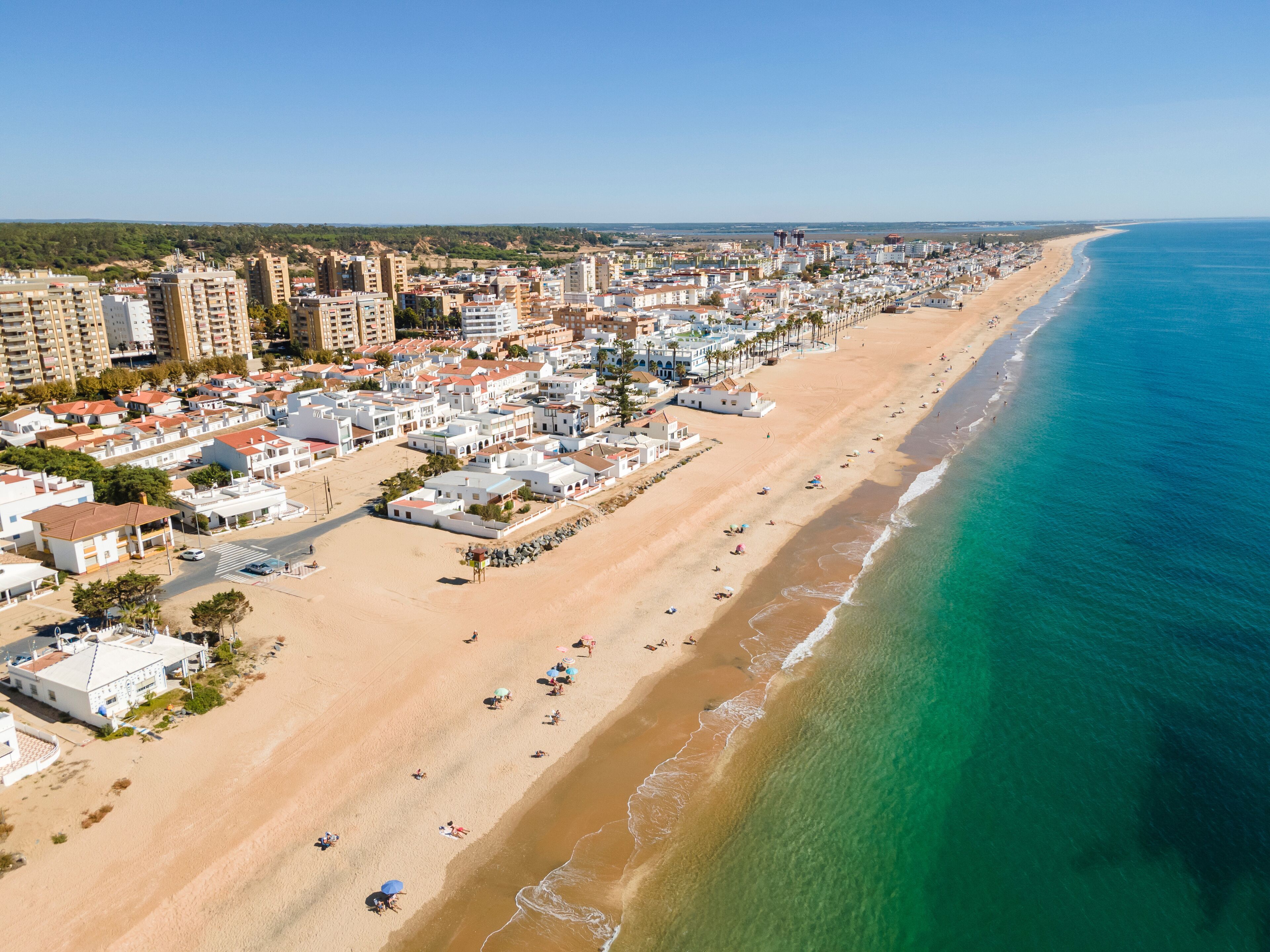 Aerial view of Islantilla, a seaside town in Spain