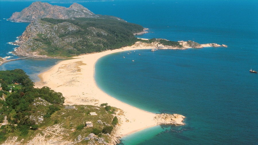 Pontevedra which includes a sandy beach and a bay or harbour