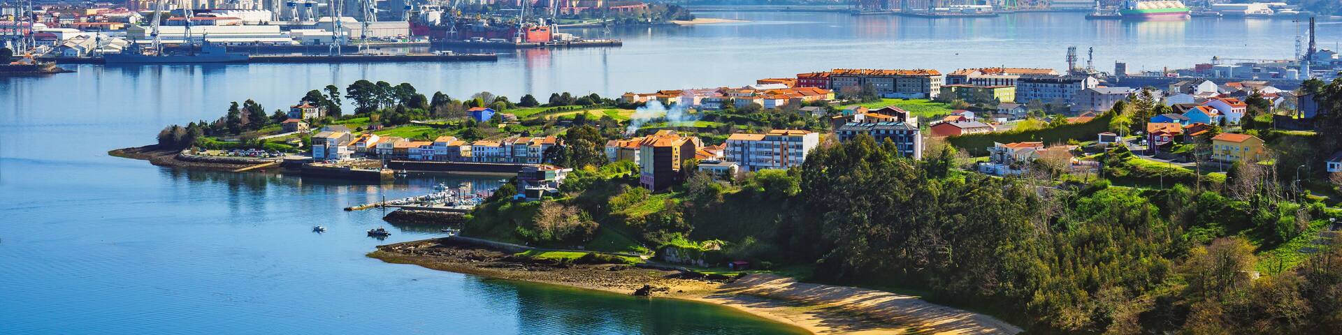 Panoramic view of Ferrol estuary from an elevated viewpoint in Galicia Spain