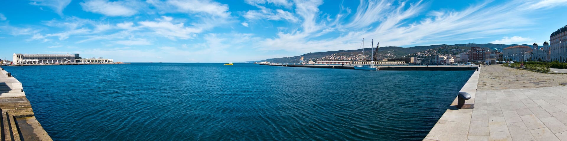 panoramic view of trieste waterfront, italy adriatic sea