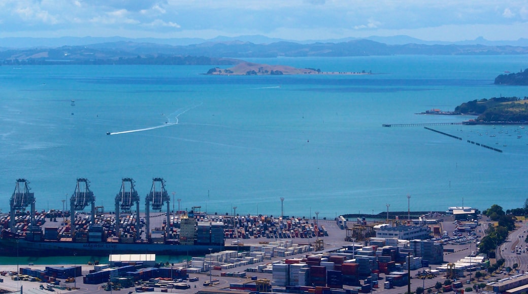 Sky Tower which includes a bay or harbour, boating and general coastal views