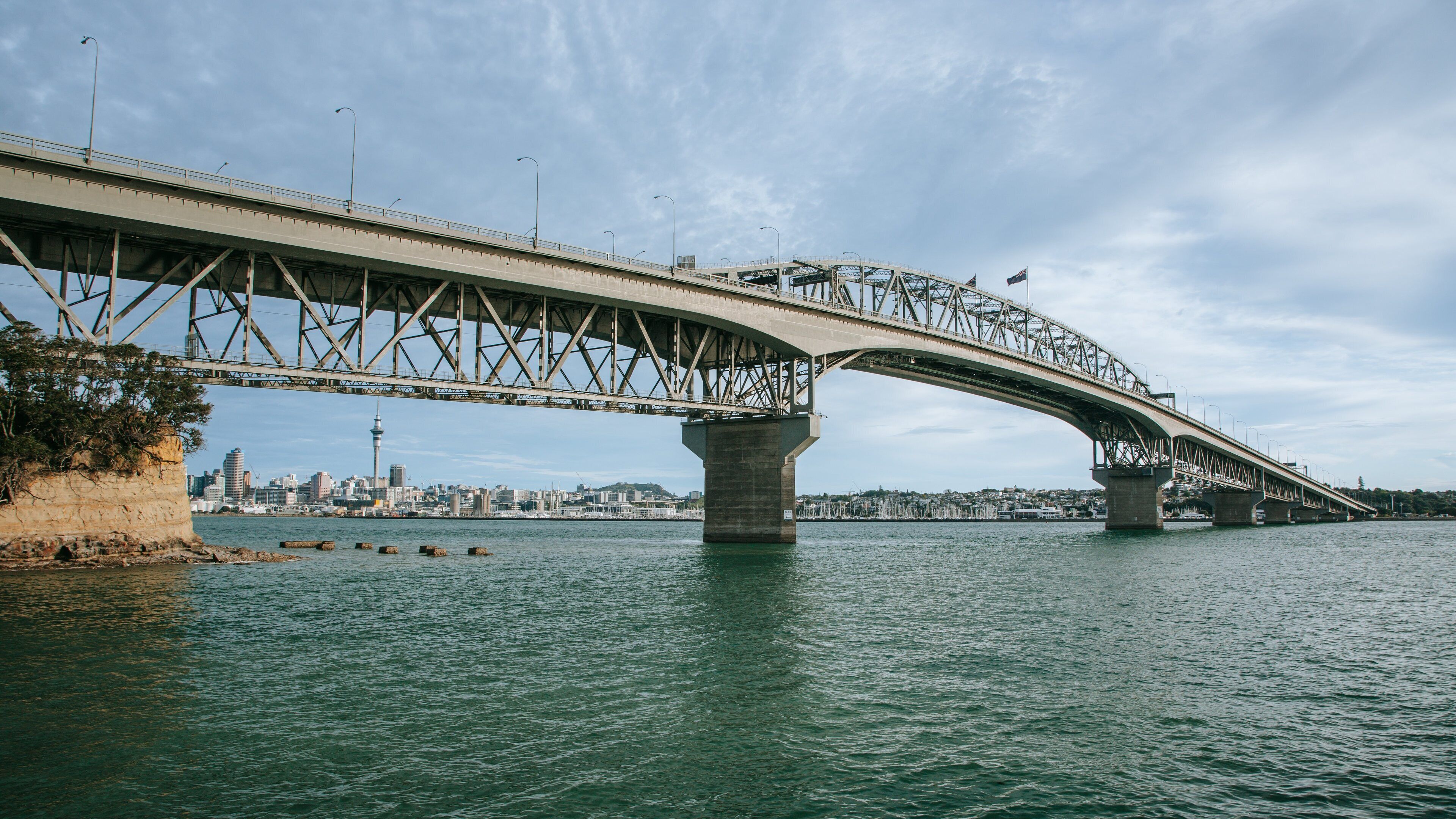 Auckland Harbour Bridge featuring a bridge and a river or creek
