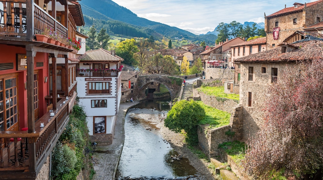 views of potes mountain town in the heart of picos de europa, Spain