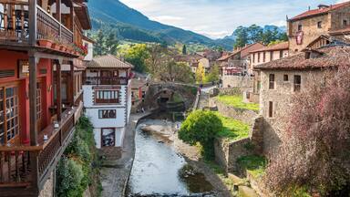 views of potes mountain town in the heart of picos de europa, Spain