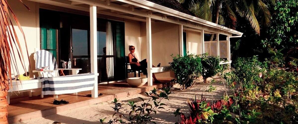 Palm-thatched and quaint cottages that give you a front row seat to watch  and hear the waves crash against the protective coral reef that creates a wonderful tidal pool to snorkel.