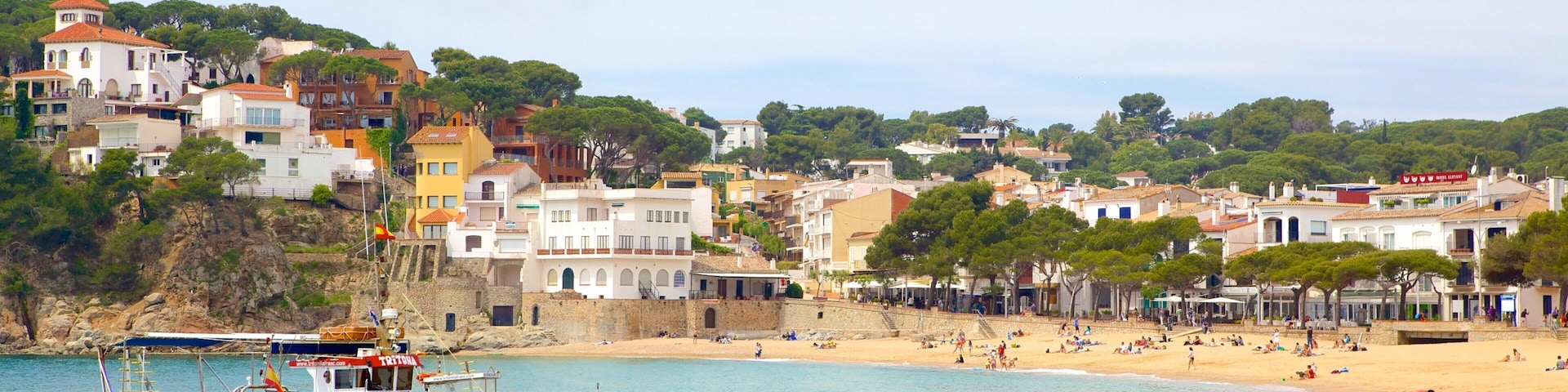 Llafranc que incluye una playa de arena y una localidad costera