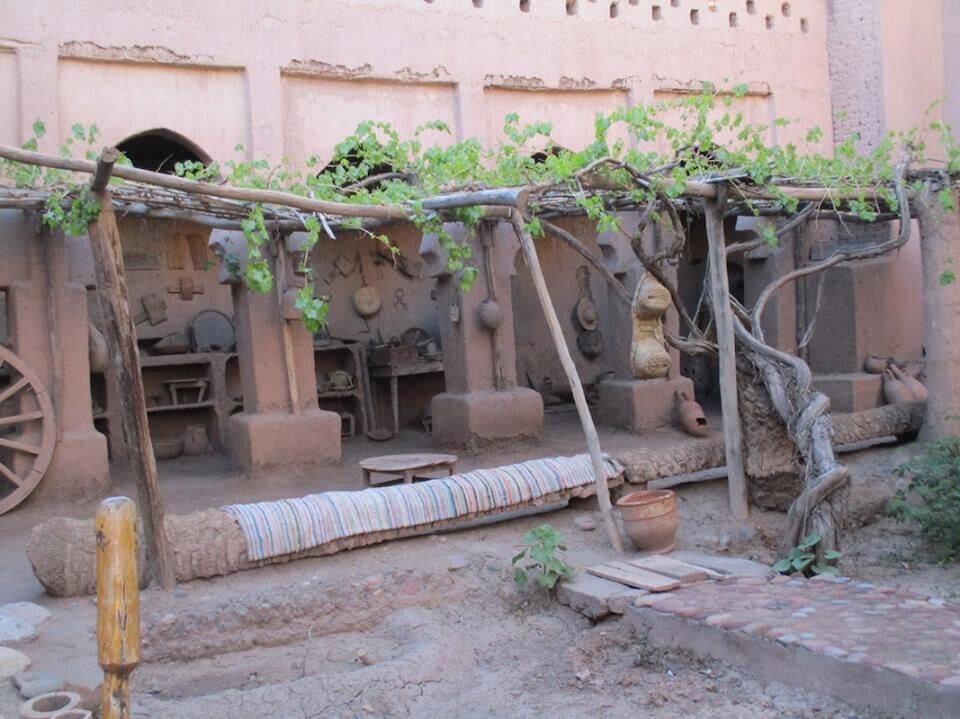 The courtyard just inside the main entrance of this kasbah.  It is lined with artifacts that would have been used for various functions of daily life during the 17th century.  Artifacts included clay cookware, an olive oil press, lanterns and some tools.

https://davenotravels.blog