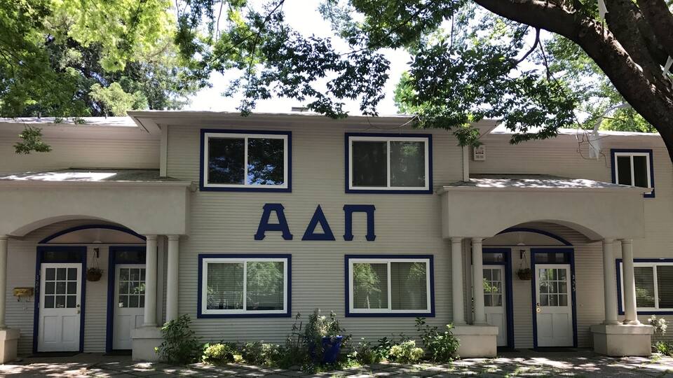 Just across the street from the parking structure the university still has 'Greek' roots