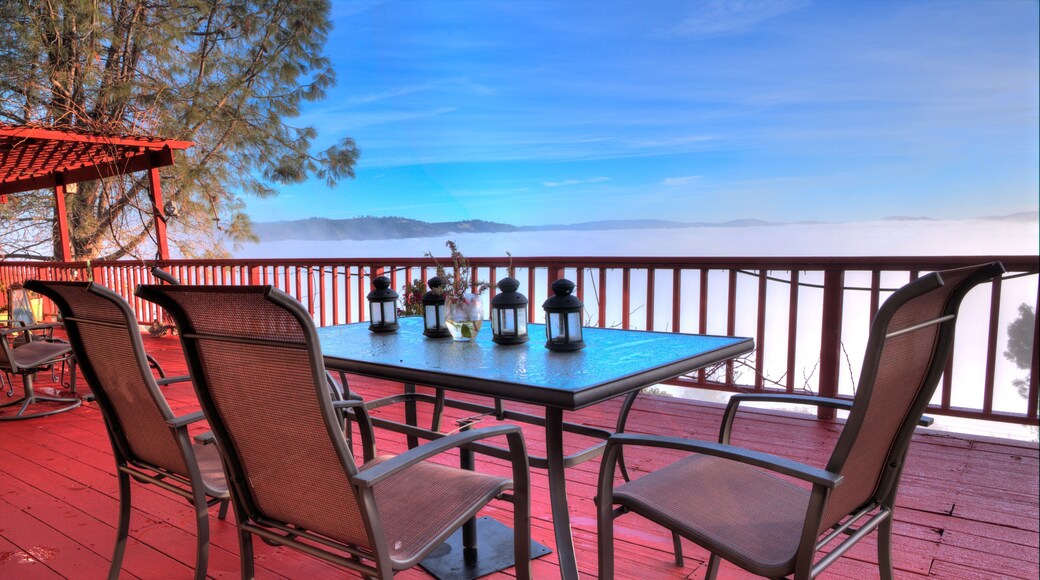 Dining Above the Clouds. Panoramic Landscape View From a Large Deck in Clearlake, California.