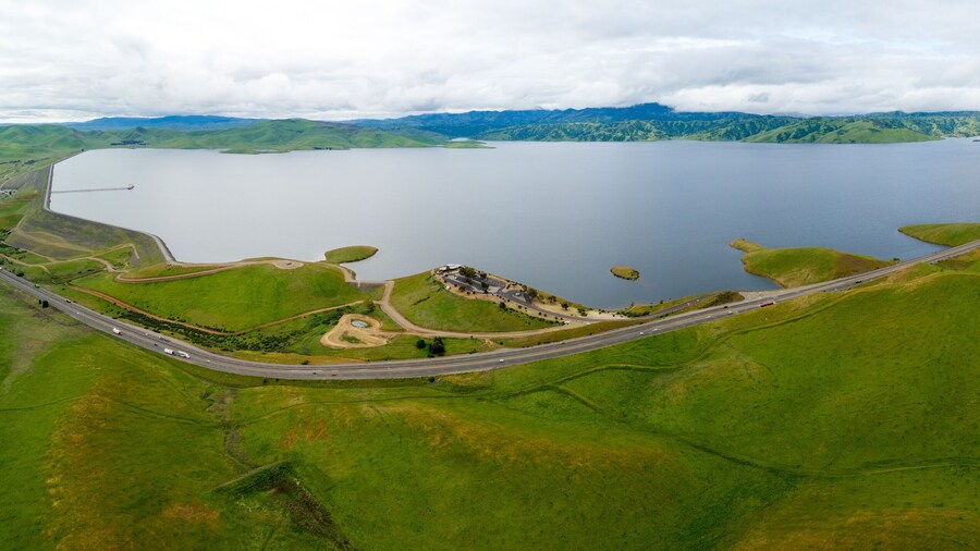 Upper Cottonwood Creek Wildlife Area with San Luis Reservoir in Background near Los Banos. California.
