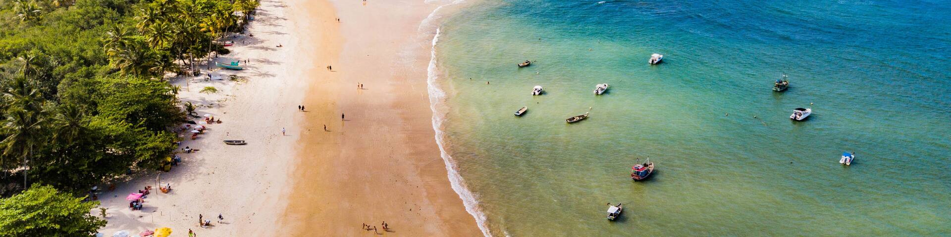 Trancoso, Porto Seguro, Bahia. Aerial view of Coqueiros beach
