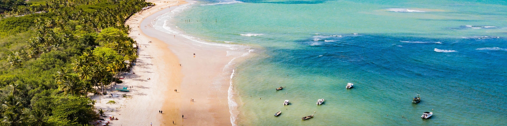 Trancoso, Porto Seguro, Bahia. Aerial view of Coqueiros beach