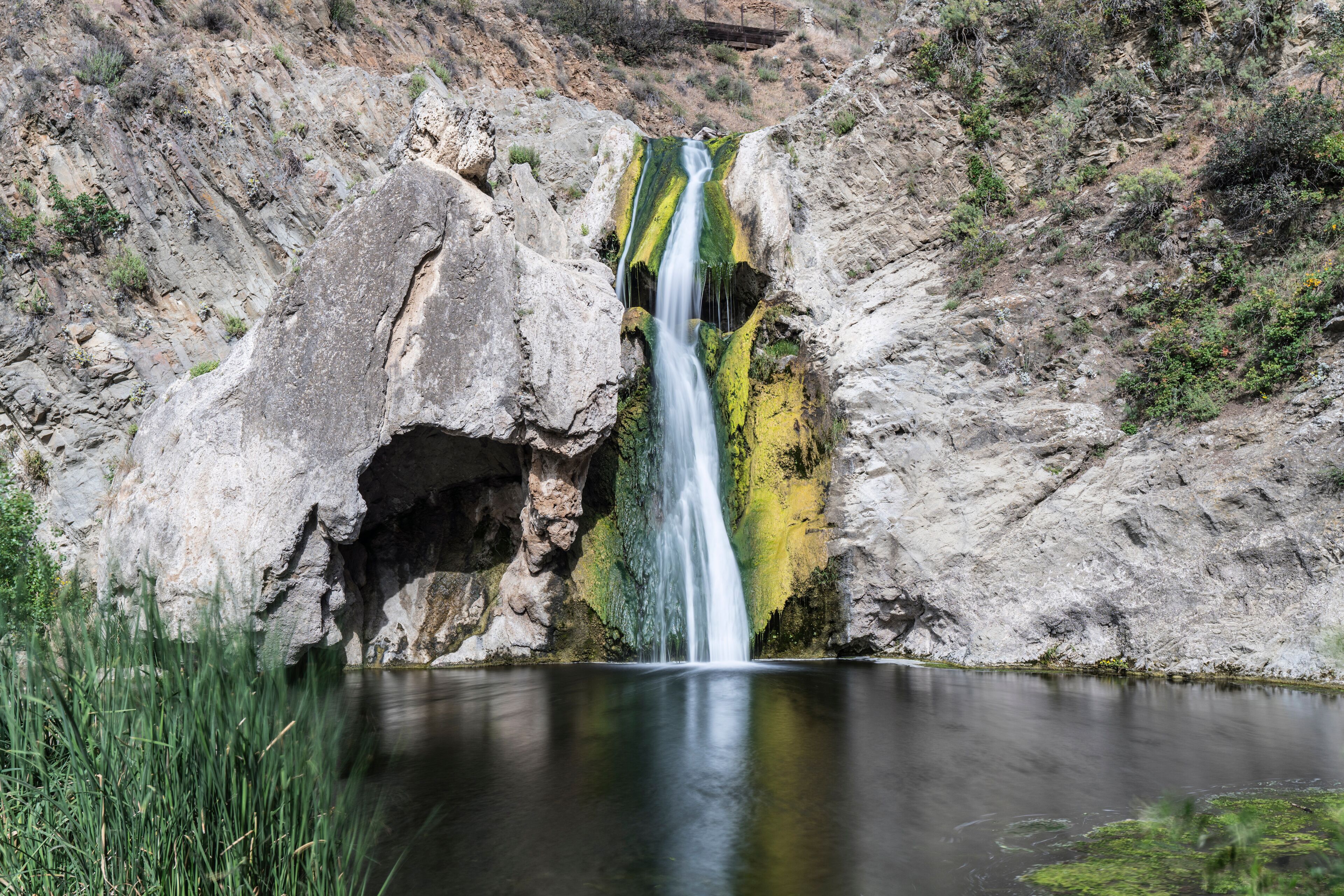 Paradise Falls with motion blur water at scenic Wildwood Regional Park in Thousand Oaks, California.