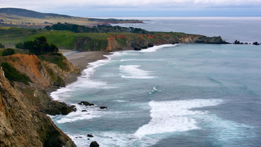 Ragged Point which includes rugged coastline, a bay or harbour and landscape views