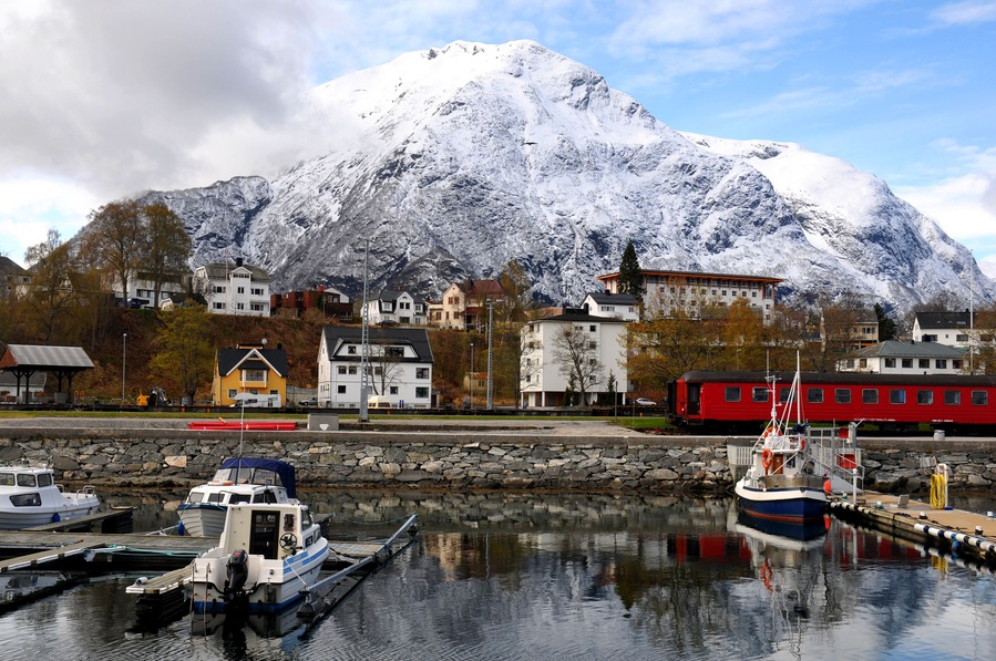 Andalsnes, Norway. Panorama of the town. Fishing village