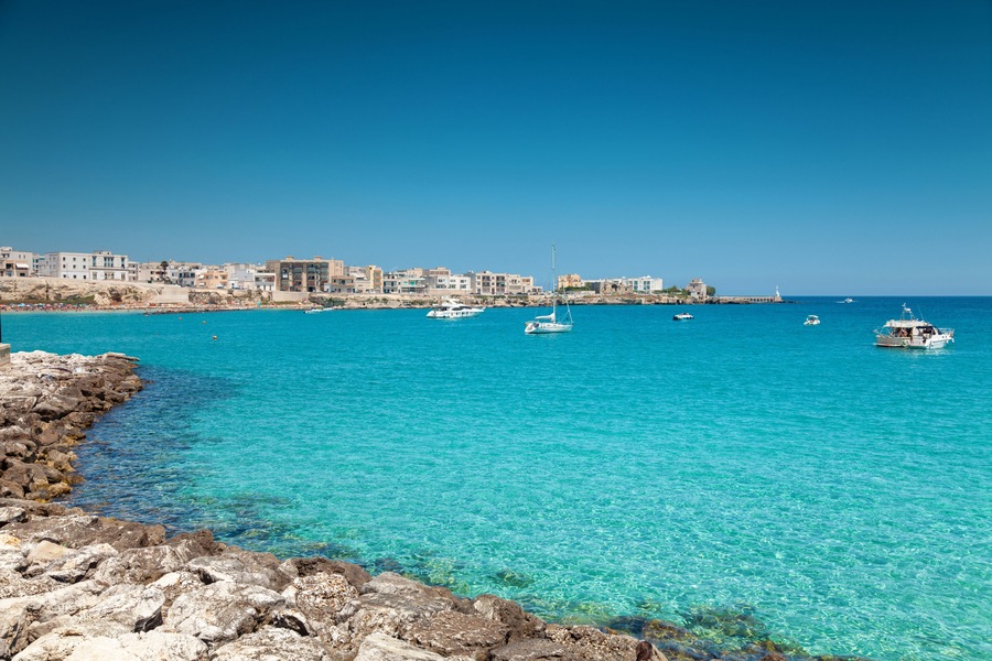 Otranto town with a beautiful beach in Puglia Italy