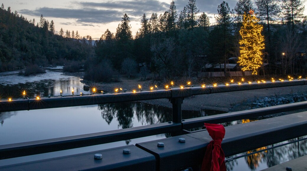 Coloma Christmas Tree Reflecting in the South Fork of the American River at Sunset From the Coloma Bridge