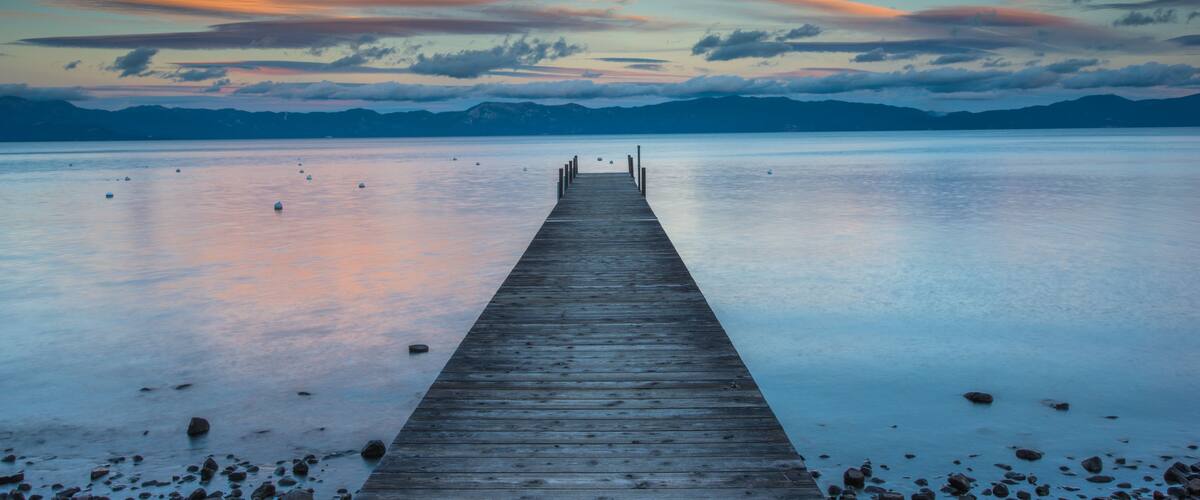 View of pier in Lake Tahoe during sunset