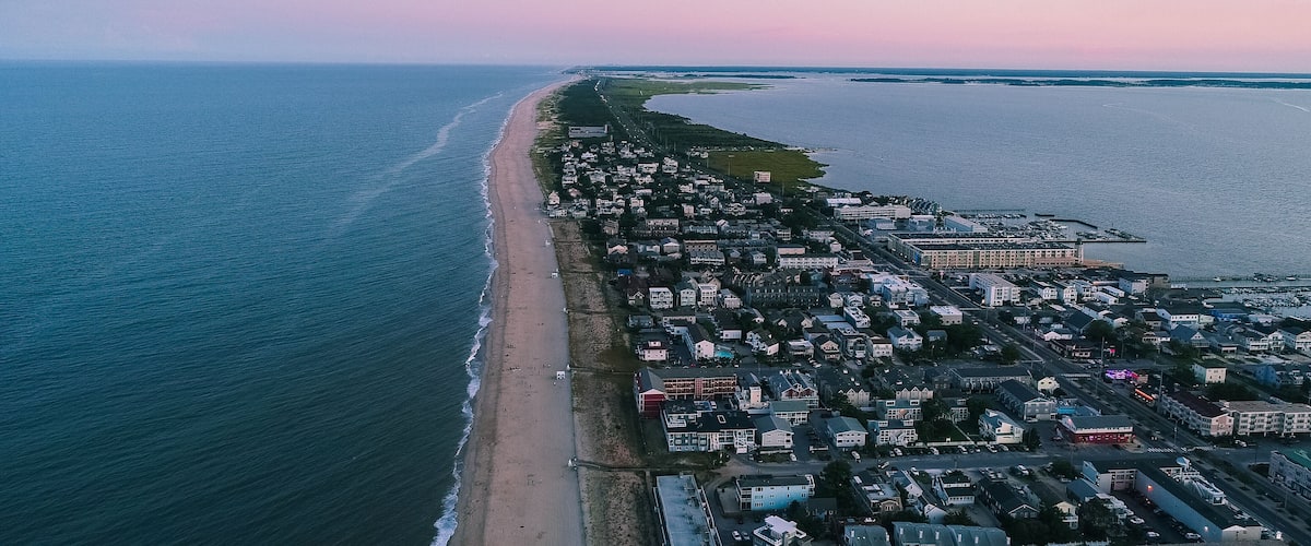 An aerial view of Dewey Beach in Delaware, a popular summertime tourist destination
