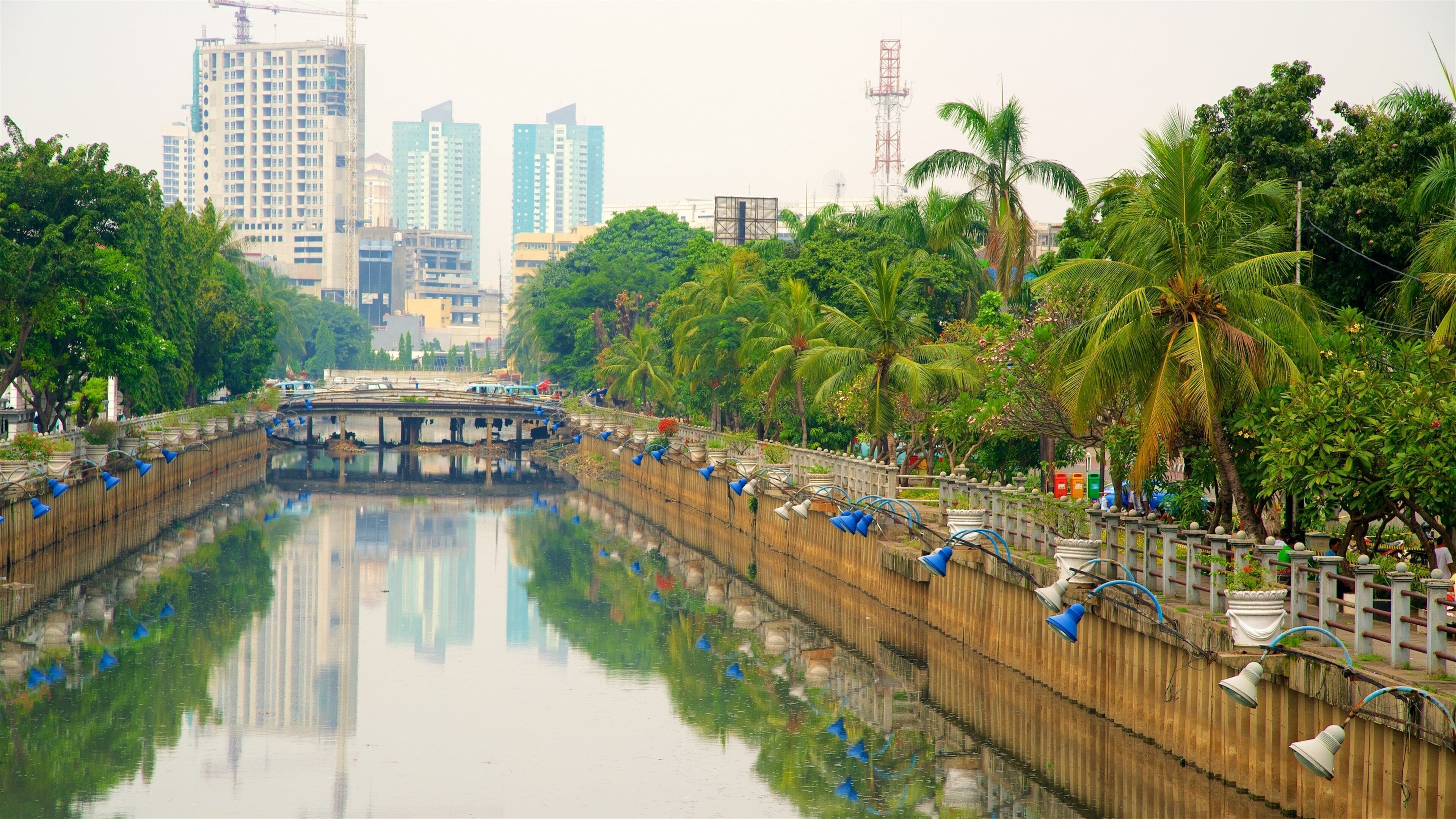 Old Jakarta showing a bridge and a river or creek