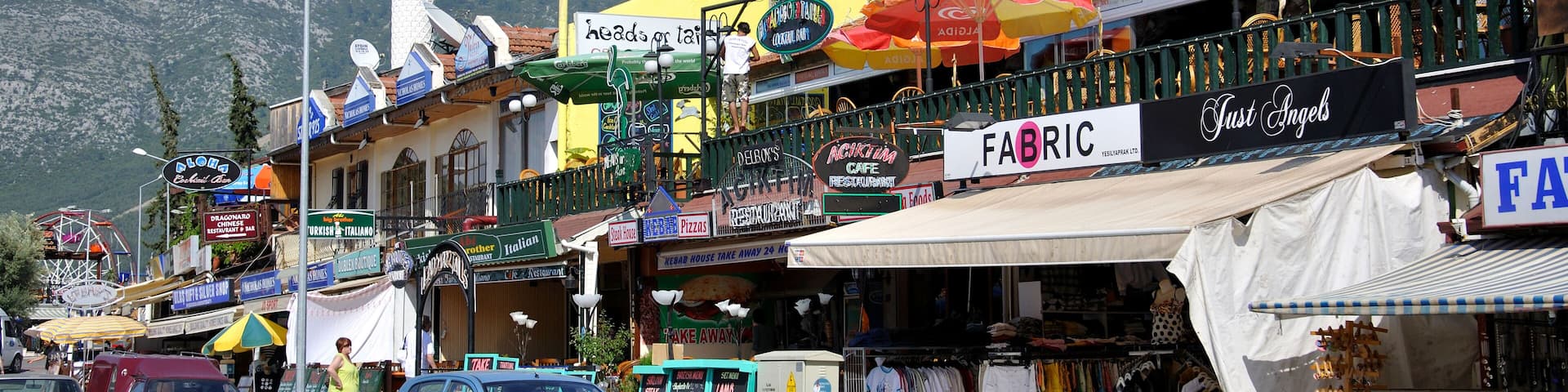 BBCH53 Street scene showing mosque minaret, Hisaronu, Mugla Province, Turkey. Image shot 2009. Exact date unknown.