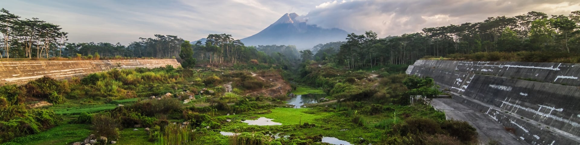 view of Merapi Volcano with a light mist in the morning HDR processed