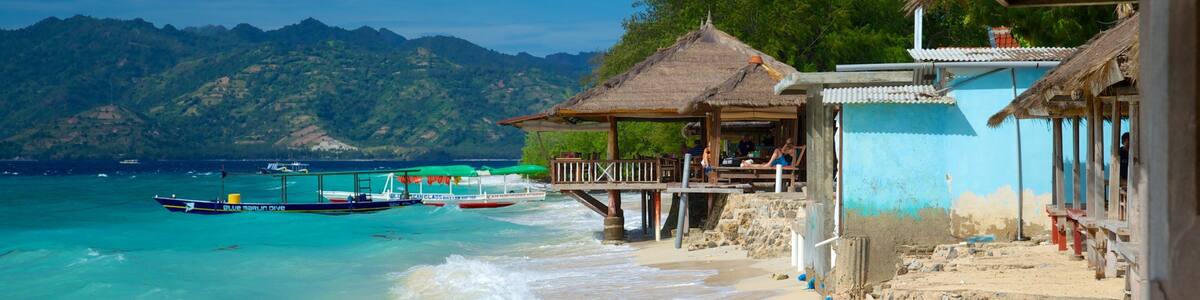 Gili Islands which includes a beach and a coastal town