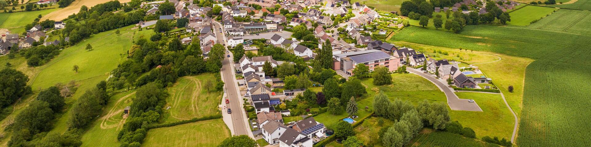 Aerial view of the small village Vijlen and countryside, Zuid Limburg, Netherlands.